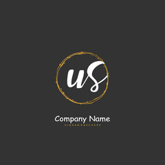 U S US Initial handwriting and signature logo design with circle. Beautiful design handwritten logo for fashion, team, wedding, luxury logo.