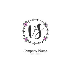 V S VS Initial handwriting and signature logo design with circle. Beautiful design handwritten logo for fashion, team, wedding, luxury logo.