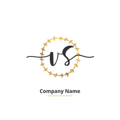 V S VS Initial handwriting and signature logo design with circle. Beautiful design handwritten logo for fashion, team, wedding, luxury logo.