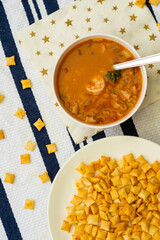 A luscious prawn/shrimp soup made with fresh prawns, coconut milk and has a elegantly laid...