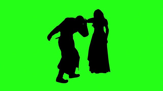 3d rendering 4K animation - silhouettes of people hugging   on green screen