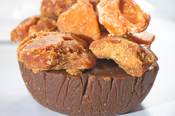 Different kinds of Jaggery made from Date palm and sugarcane 