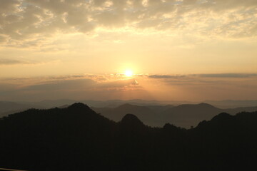 Beautiful landscape in mountains at sunrise, travel concept background, Pitsanulok Thailand