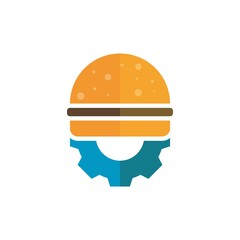 Burger with gear Logo design template, Burger bakery logo design vector