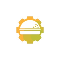 Burger with gear Logo design template, Burger bakery logo design vector