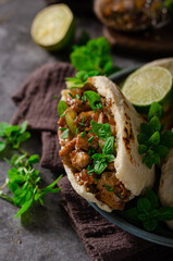 Homemade pita bread with meat and herbs
