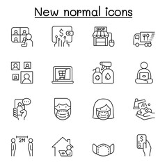 New normal lifestyle icon set in thin line style