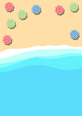 Summer concept, vector background for poster. Beach and sea with umbrella,  flat view
