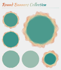 Round badges collection. Circular backgrounds in blue orange colors. Modern vector illustration.