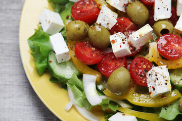Traditional Greek salad on the plate