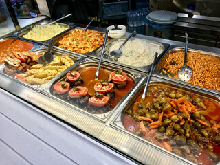 Traditional Local Turkish Restaurant Food in Showcase.