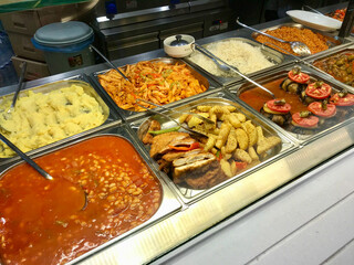 Traditional Local Turkish Restaurant Food in Showcase.