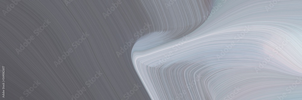 Poster abstract moving designed horizontal header with dim gray, light gray and pastel blue colors. fluid curved lines with dynamic flowing waves and curves for poster or canvas