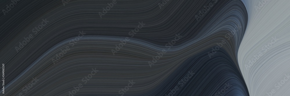 Fototapete abstract modern designed horizontal header with very dark blue, dark gray and dark slate gray colors. fluid curved flowing waves and curves for poster or canvas