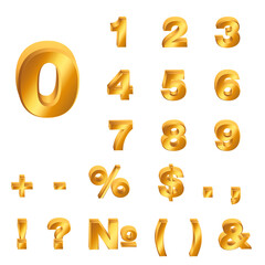3D Golden numbers and punctuation marks with shadow.