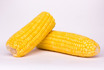 pieces of yellow corn, isolated corn, viewed from the side