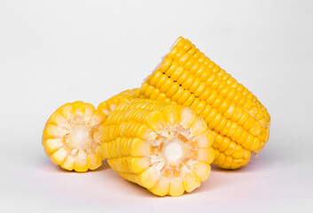 pieces of yellow corn, isolated corn, viewed from the side