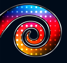 Abstract background, 3D spiral design with hexagons on rainbow dots, vector illustration.