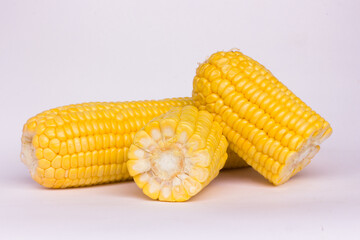 pieces of yellow corn, isolated corn, viewed from the side