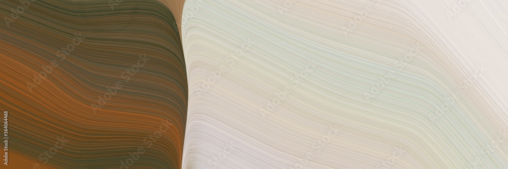 Poster abstract flowing designed horizontal banner with dark olive green, pastel gray and coffee colors. fluid curved lines with dynamic flowing waves and curves for poster or canvas