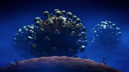 Coronavirus, Covid, Pandemic, 3D rendering, Blue