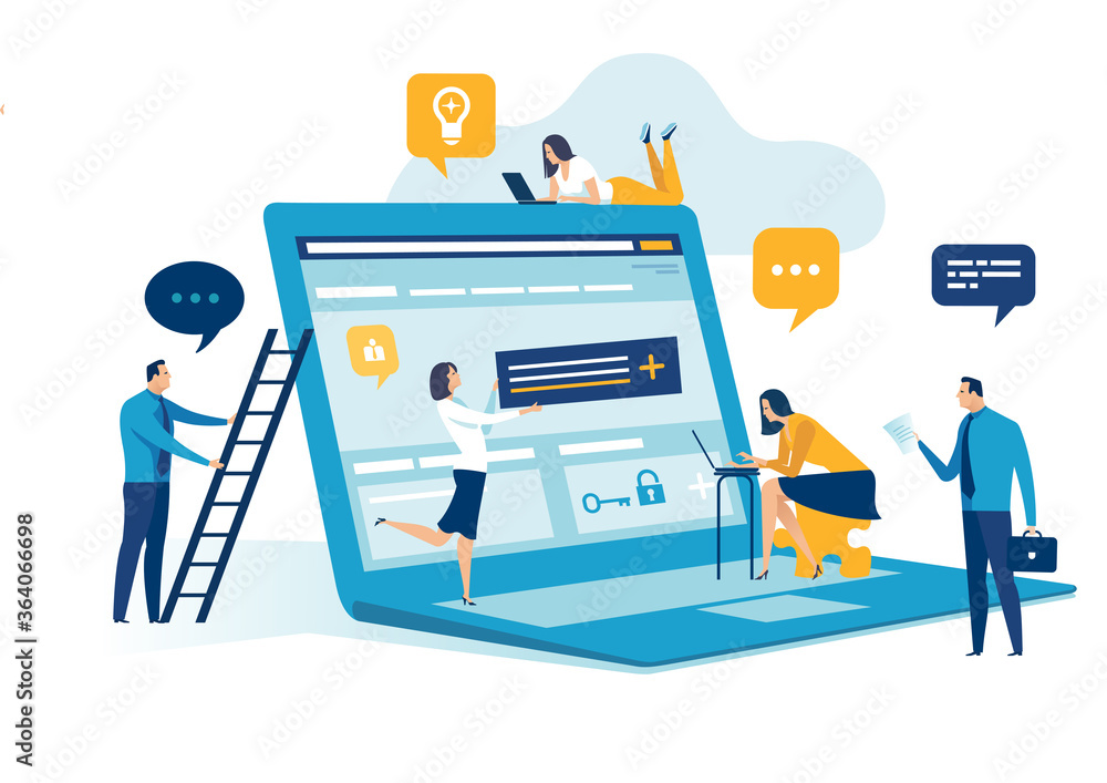 Wall mural web development concept. web development team vector illustration.