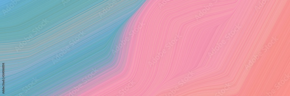 Poster abstract flowing designed horizontal header with cadet blue, pastel magenta and dark gray colors. fluid curved lines with dynamic flowing waves and curves for poster or canvas