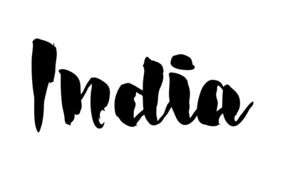 India Country Name Handwritten Text Calligraphy Black Color Text 
on White Background
