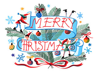 Obraz premium Merry christmas greeting text with decoration