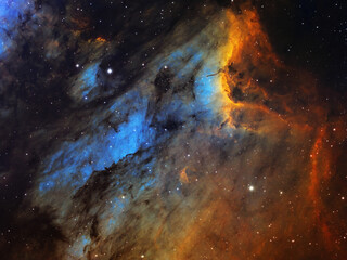 The Pelican Nebula (IC 5070) large hydrogen, sulfur and oxygen gas cloud in the constellation of...