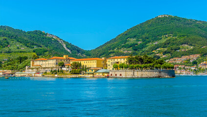 Fototapeta na wymiar A panorama view towards La Grazie between La Spezia and Porto Venere, Italy in the summertime