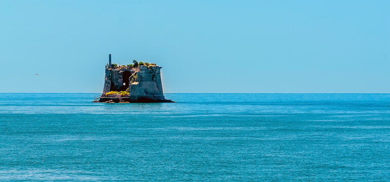 A view towards the scola tower off Porto Venere, Italy in the summertime