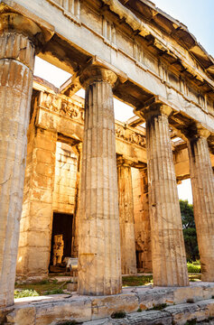 Temple of Hephaestus in Ancient Agora on sunny day, Athens, Greece. It is famous landmarks of Athens.