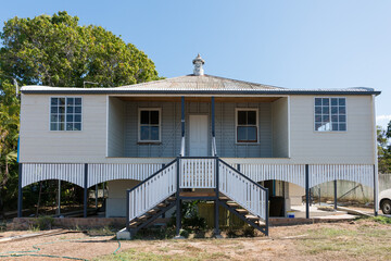 Old high set timber framed house partially renovated