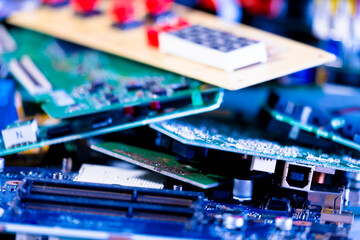 electronic PCB garbage as background from recycle industry and old consumer devices