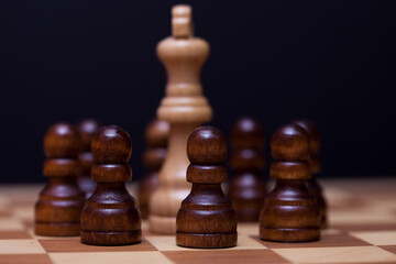 Chess, many against one, the concept of teamwork.