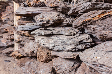 Dry charcoal pile stacked in basement