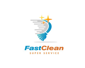 Fast brush cleaning service logo symbol design illustration