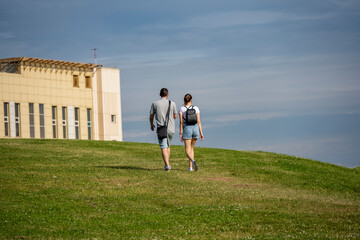 Fototapeta premium people actively relax in the park on a day off