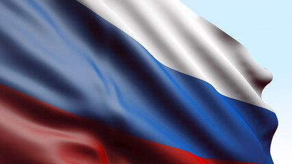 Fototapeta premium Russian flag in the wind, computer graphics. Russian flag,
