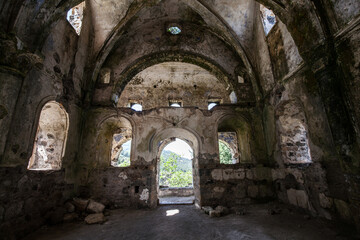The ancient church at Karakoy, it's known as "Ghost Town" at Fethiye, Turkey
