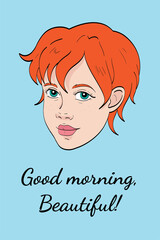 Vector illustration of beautiful redheaded girl with short haircut