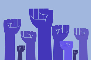 Illustration of human fists raised to protest