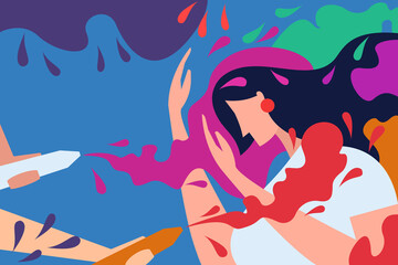 Obraz na płótnie Canvas Young girl is sprayed with Holi festival colours.