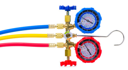 Gauge station, pressure gauge, manometer on white background isolation