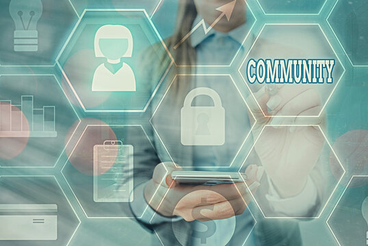 Word writing text Community. Business photo showcasing group of showing with a common characteristics living together Grids and different set up of the icons latest digital technology concept