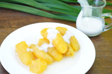 Banana in syrup and coconut milk, Thai dessert