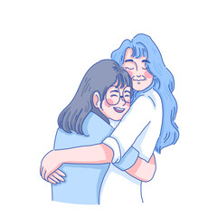 Mother and daughter are hugging together 