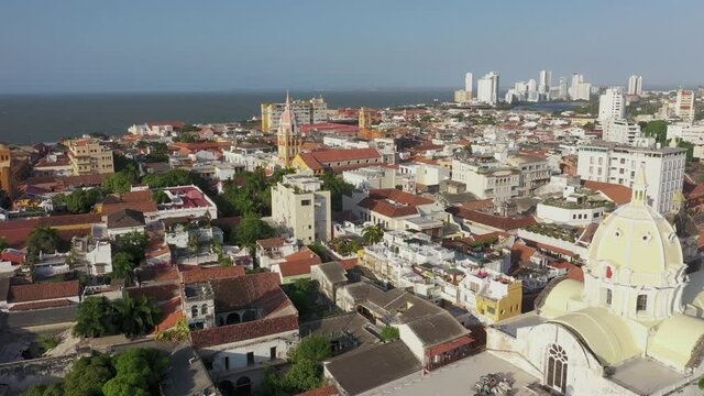 Historic old city in Cartagena Colombia aerial view.