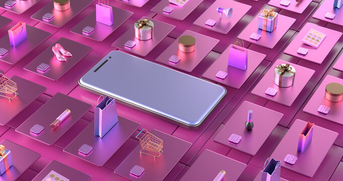 3d rendering of smartphone and credit card.